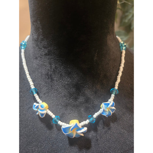 Women's Blue and White Turquoise Beaded Necklace Pendant And Lobster Clasp