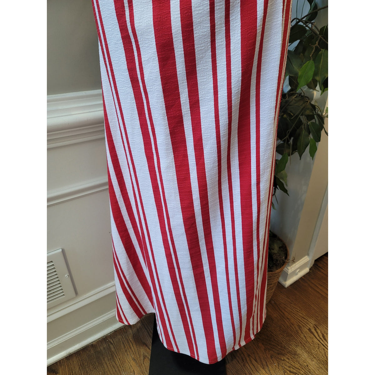 Ashley Stewart Maxi Dress Womens 22 Red White Striped Shawl Lapel Party/Cocktail