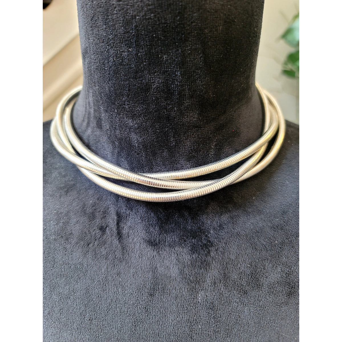 Silver Tone Multi-Strand Snake Chain Choker Collar Necklace Minimalist 16"