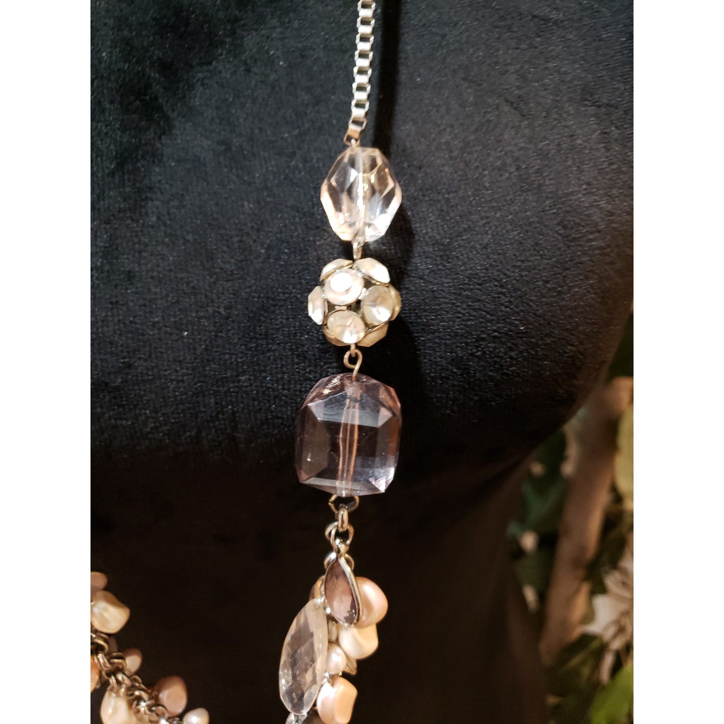 Womens Silver Tone Baroque Pearl Teardrop Glass Beads Cluster Necklace Jewelry