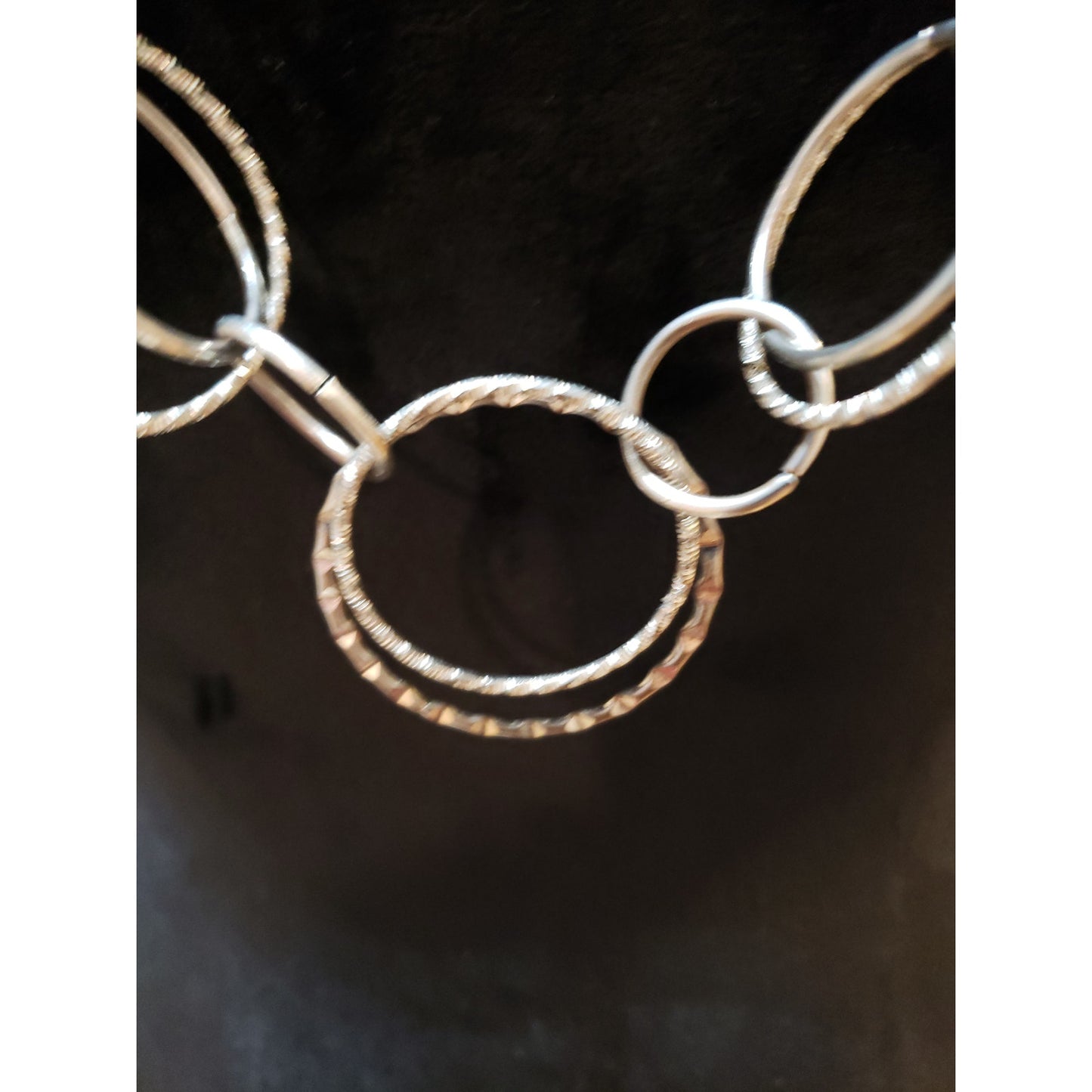Women Gold Tone Assorted Circular Ring Linked Long Necklace Jewelry with Lobster