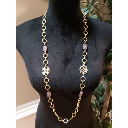 Womens Gold Tone Open Link Long Necklace with Lobster Clasp