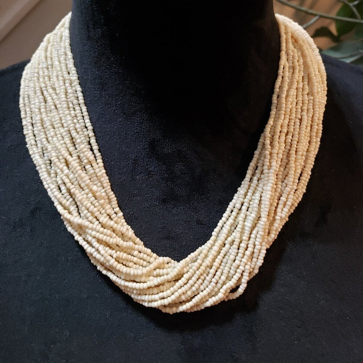 Womens Fashion White Seed Beaded Multiple Layered Necklace Jewelry