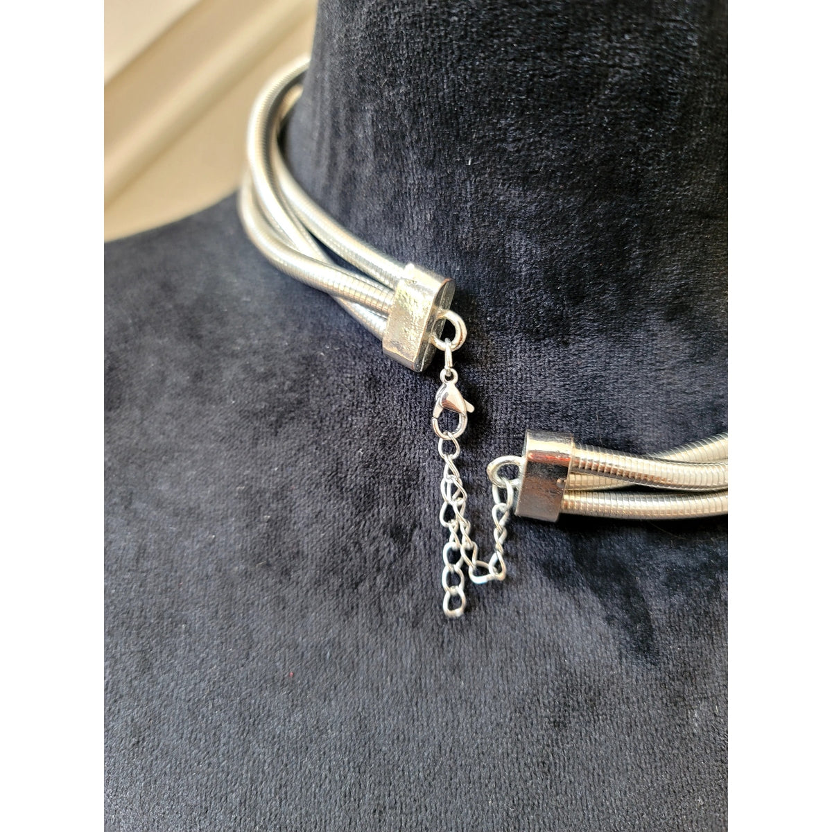 Silver Tone Multi-Strand Snake Chain Choker Collar Necklace Minimalist 16"
