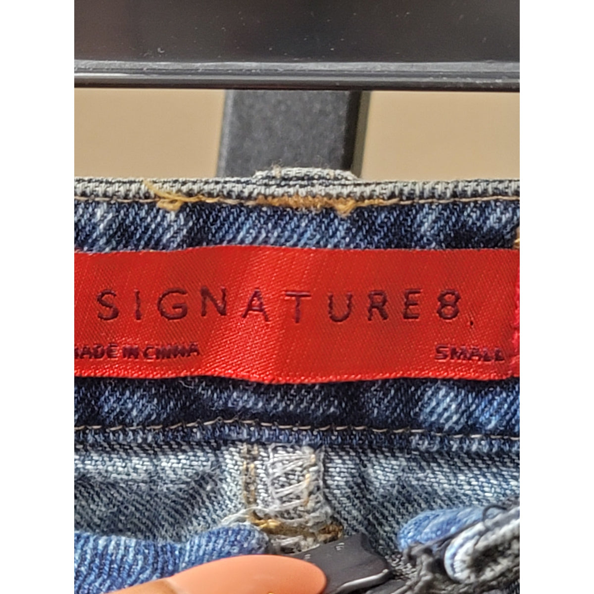 Signature Mini Skirt Womens Small Blue/Black Denim Faux Leather Fringe Zip Front