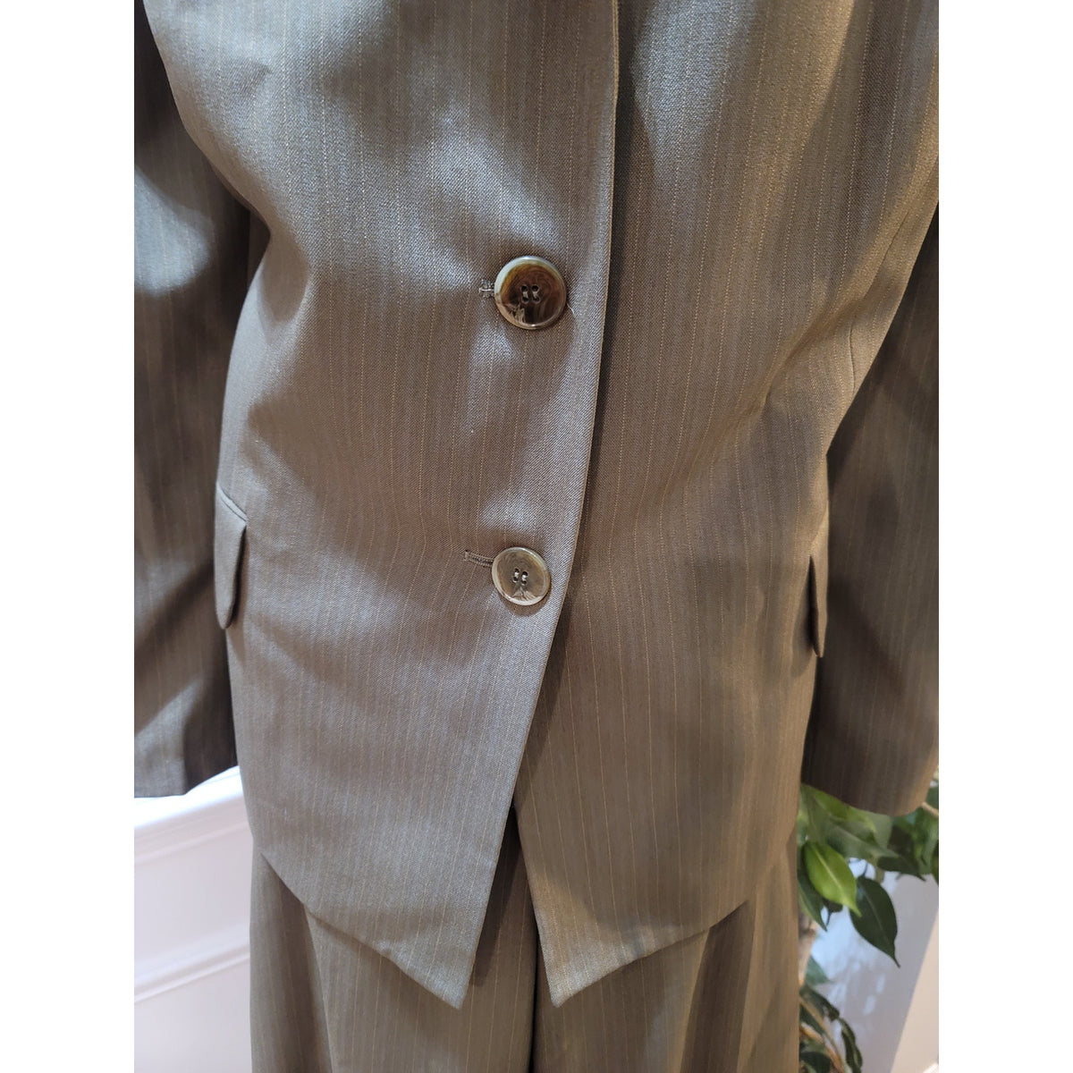 Evan Picone Pants Suit Womens SZ 20W Brown Pinstripe 3-Button Blazer Welt Pocket