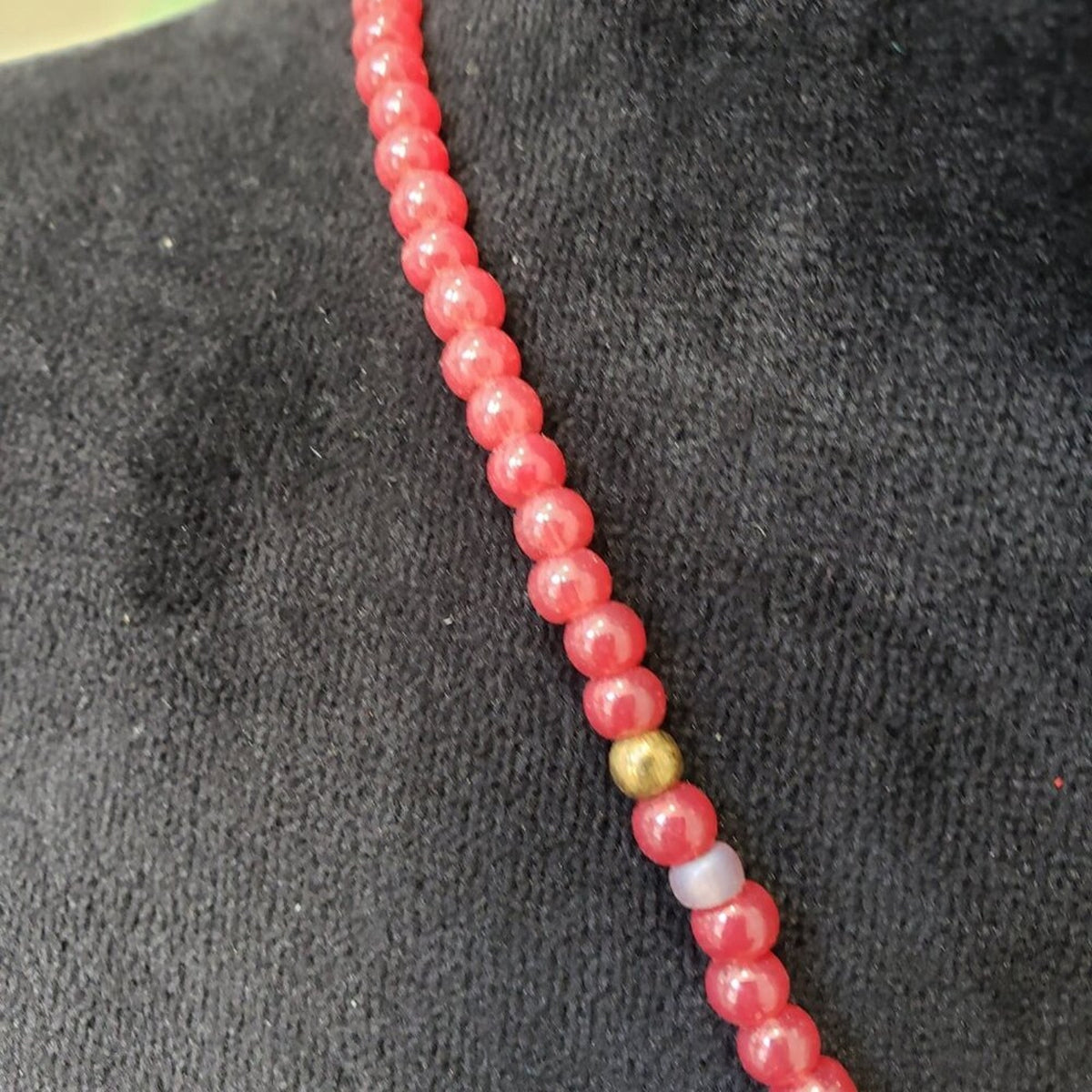 Womens Red Pearl and Jade Beaded Chain Pendant Necklace with Lobster Clasp