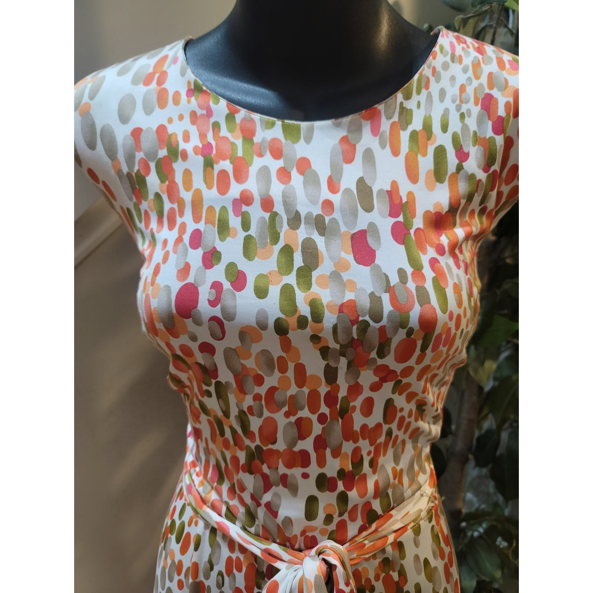 Shelby & Palmer Maxi Dress Women's XL Coral White Stretch Abstract Tie-Waist