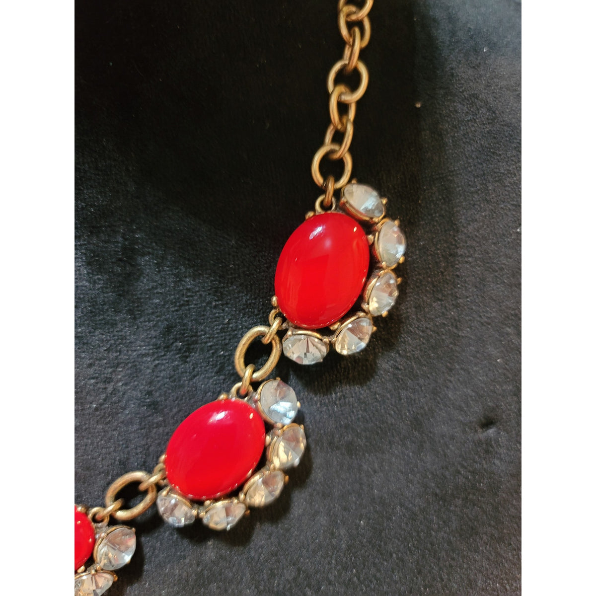 Womens Statement Necklace Red Oval Gemstones With Clear Crystals By Stella & Dot