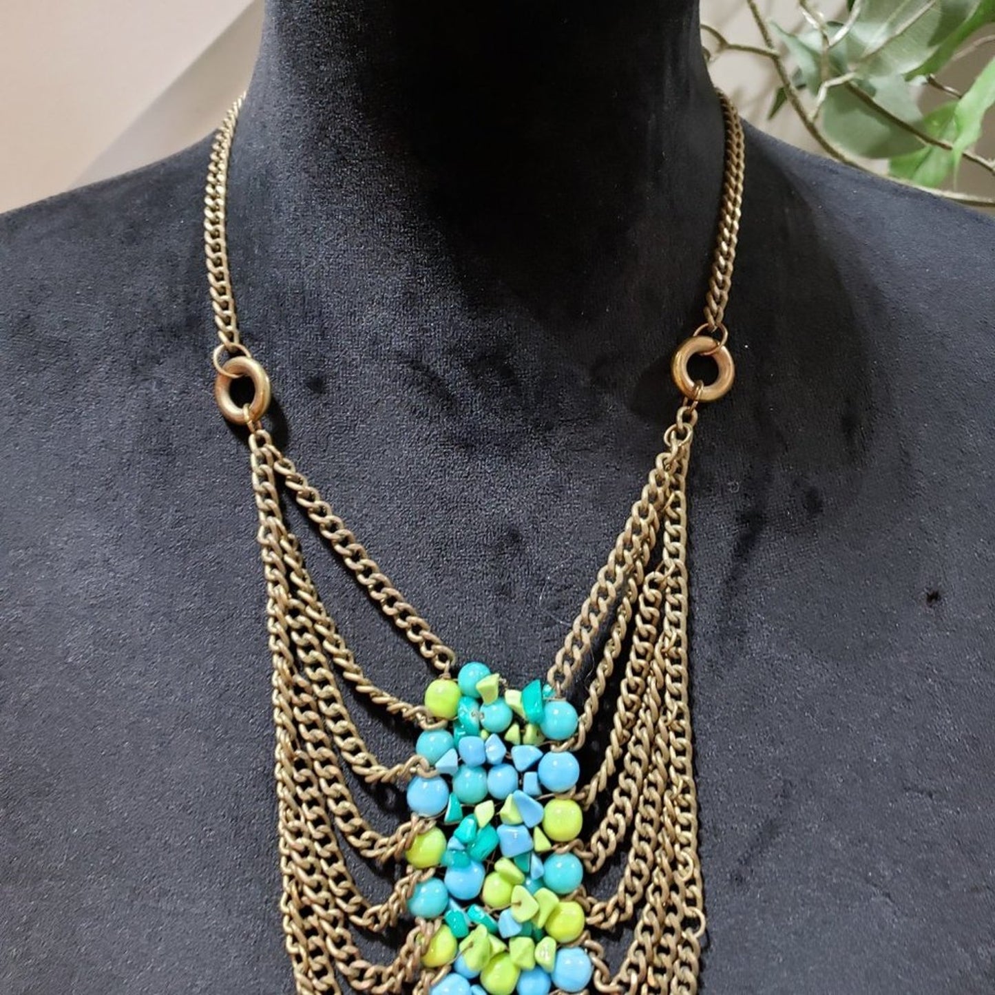 India Womens Turquoise & Gold Multi Strand Maldives Necklace with Lobster Clasp