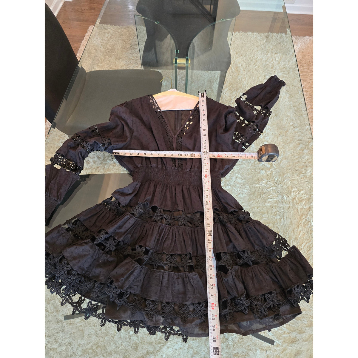 Posh Shoppe Mini Dress 2X Black Cotton Floral Lace V-Neck Back Zip Casual Party