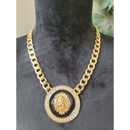 bebe Gold Chain Necklace Lion Pendant with Lobster Clasp Statement Jewelry