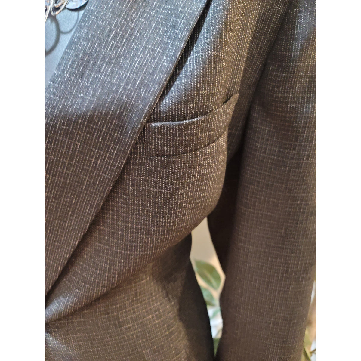 Le Suit Pant Suit Women SZ 12 Black Micro-Plaid Single Button Blazer Fully Lined