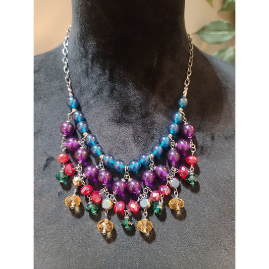 Women's Multicolor Beaded Statement Necklace With Lobster Clasp Fashion Jewelry