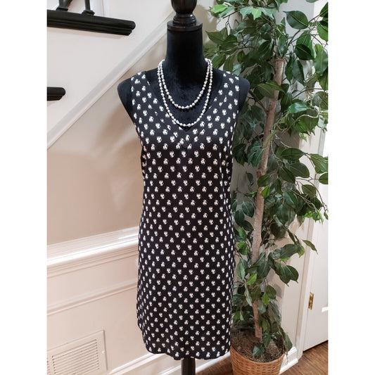 Loft Women's Black & White 100% Polyester V-Neck Sleeveless Knee Length Dress M