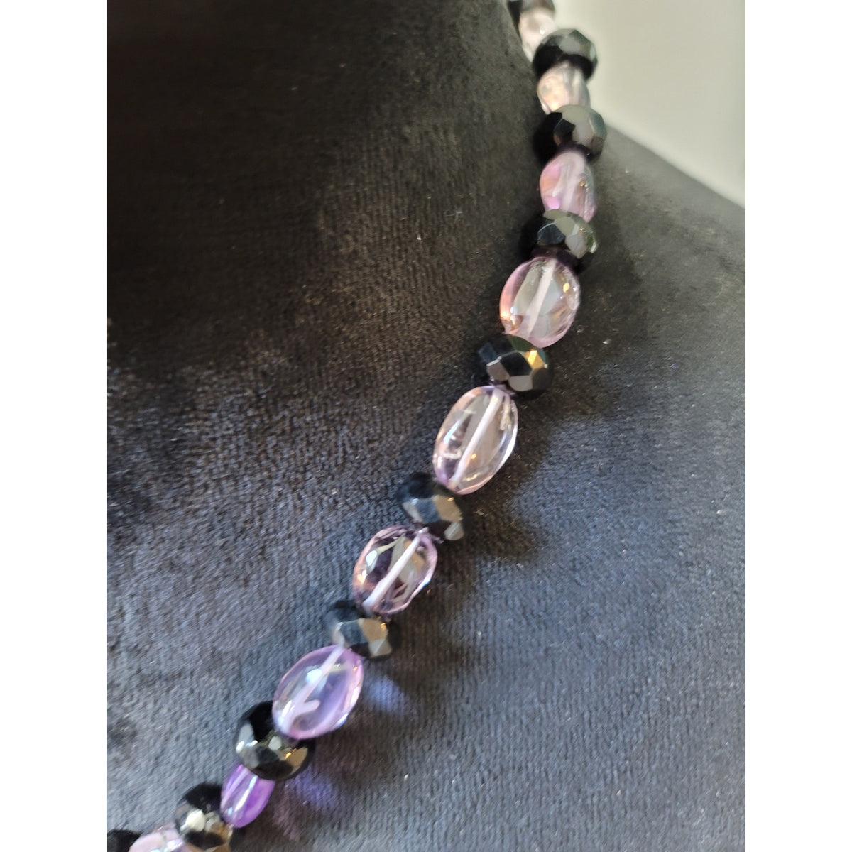 Women's Purple And Black Bead Necklace With Ornate Hook Clasp Elegant Style