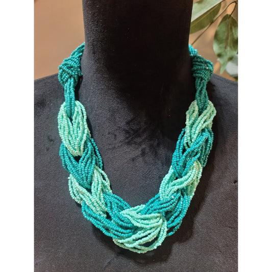 Women's Turquoise Beaded Twisted Multi Strand Necklace With Lobster Clasp Closure