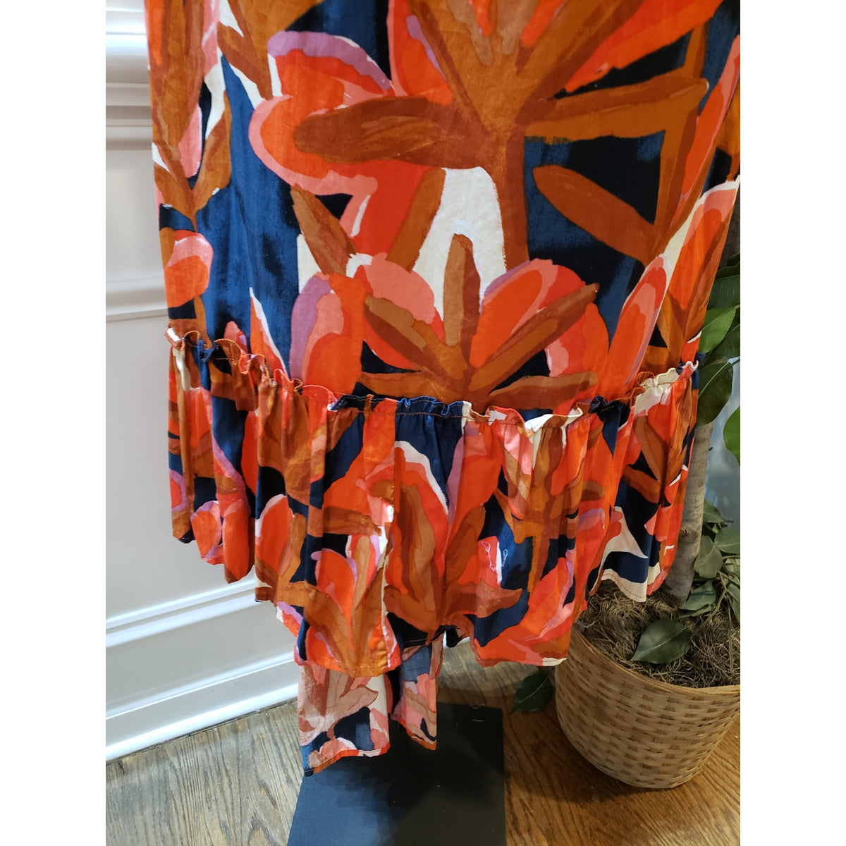 Who What Wear Maxi Dress Womens Small Orange Floral Cotton Pleated Square Neck