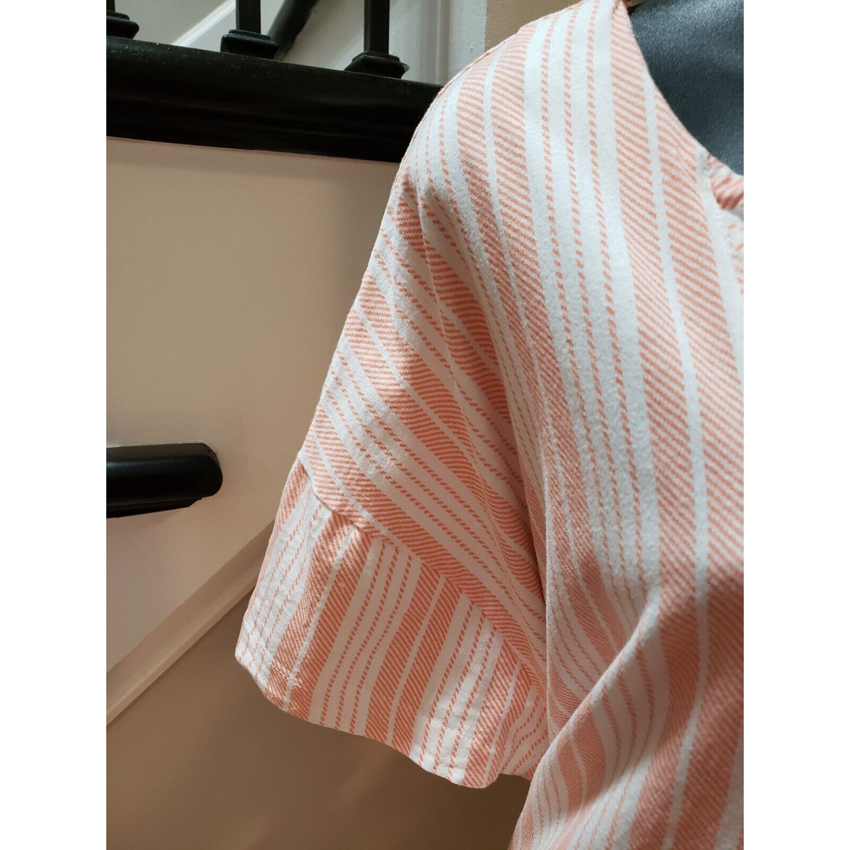 Stan Herman Women White Orange Striped Split Neck Long Sleeve Long Maxi Dress 3X