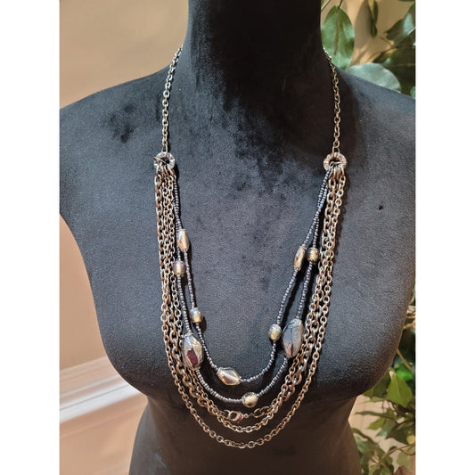 Women's Multi Layer Chain Beaded Necklace With Lobster Clasp Statement Jewelry