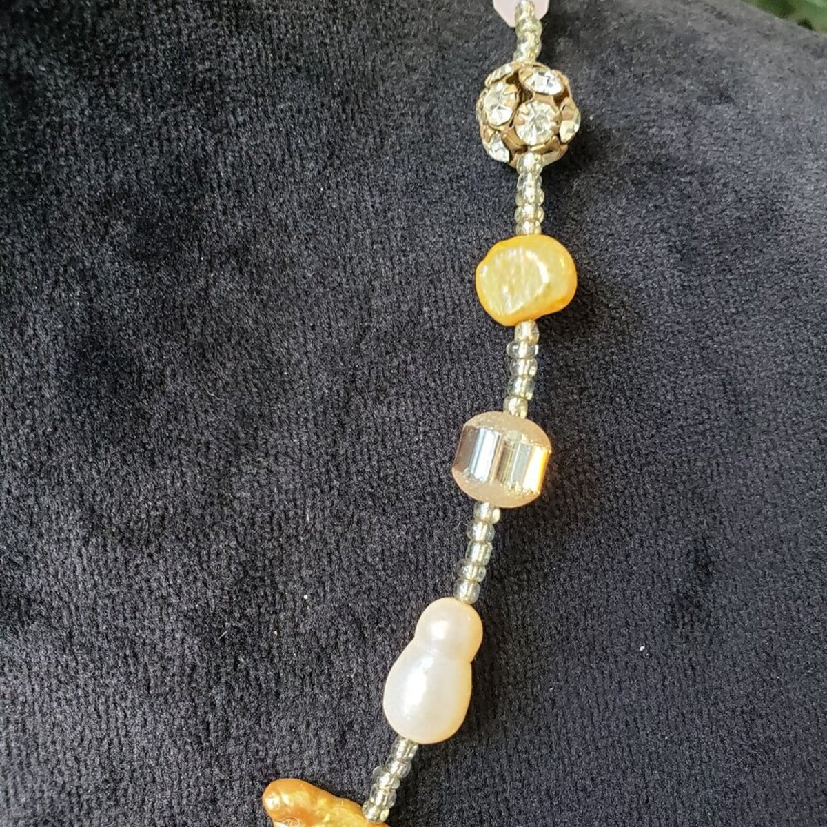Womens Multicolor Pearl Crystal Necklace Jewelry with Tone Swirl Connector Women
