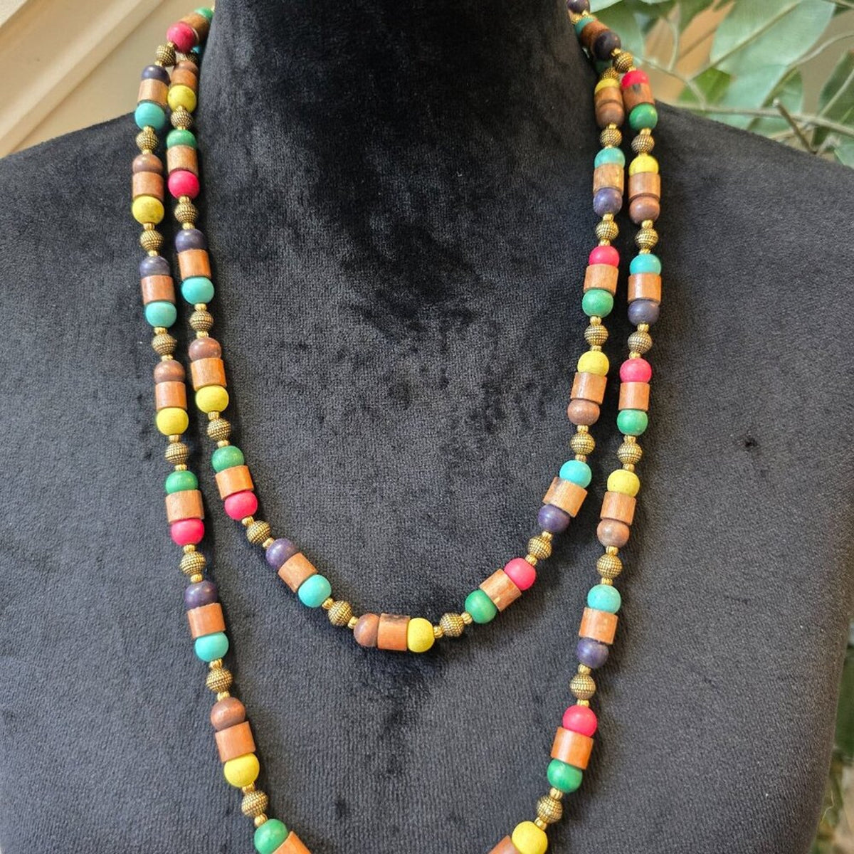 Womens Fashion Multicolor Wooden Beaded Necklace Jewelry with Spring Ring Clasp