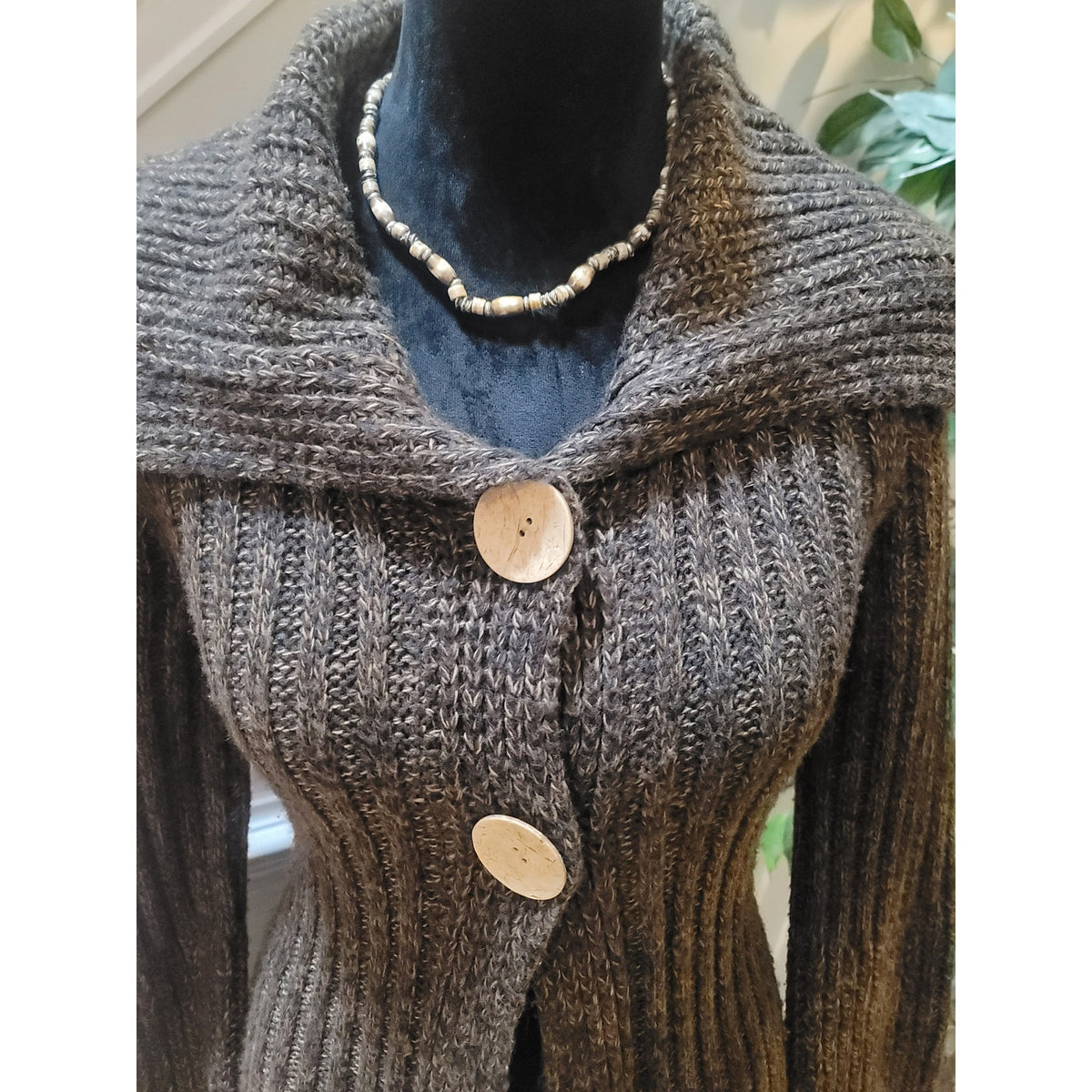 No Boundaries Long Cardigan Jacket Women's Large Brown Button Front Long Sleeve