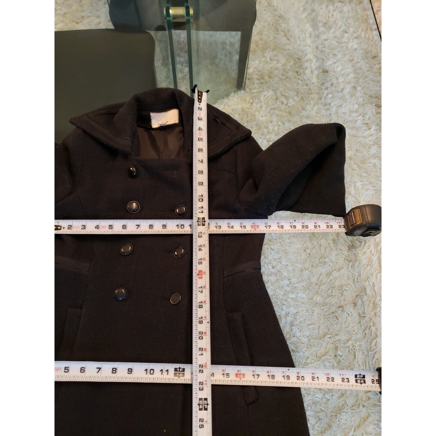 Mint Womens Black Wool Lined Wide Collar Double Breasted Trench Coat Size 2