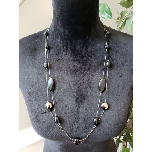 Women's Black Silver Bead Necklace Multi Strand Lobster Clasp Modern Look