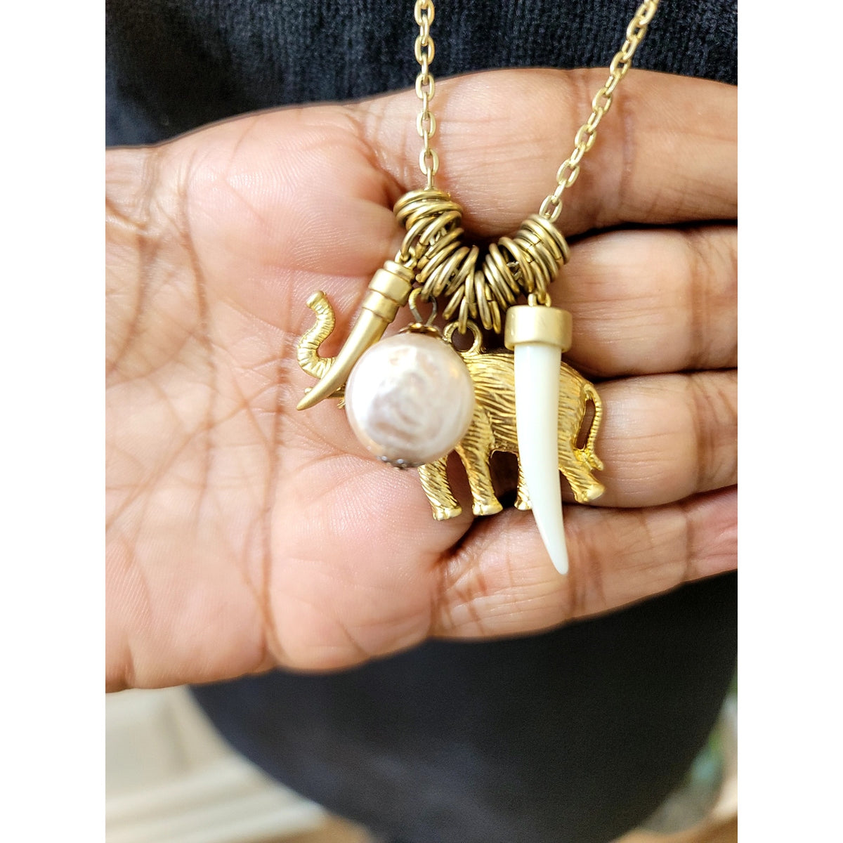 Gold Tone Charm Pendant Necklace Faux Pearl Coin Tassel Layered Boho 30"