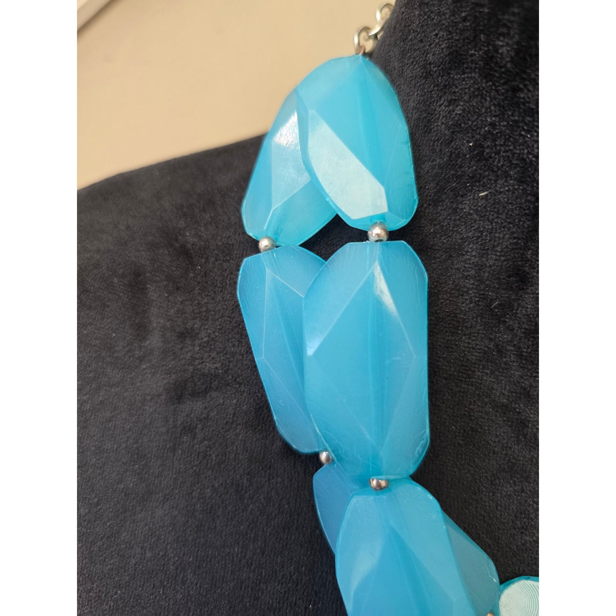 Women's Turquoise Faceted Resin Two-Strand Choker Necklace with Lobster Clasp