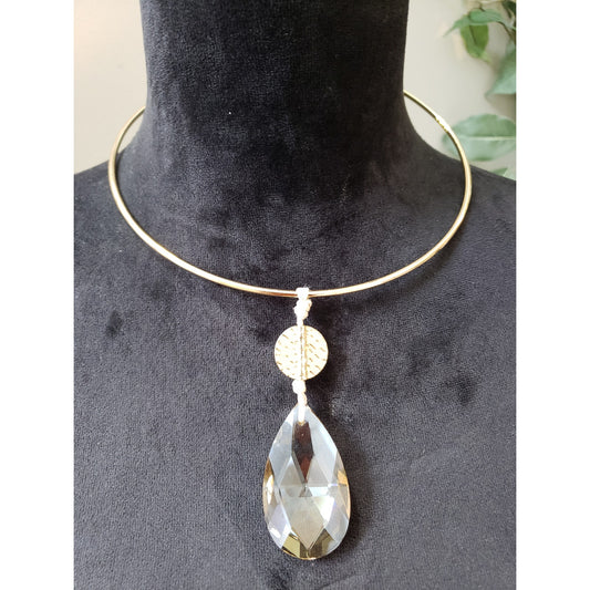 Women's Gold Collar Necklace Crystal Teardrop Pendant Lobster Clasp Elegant