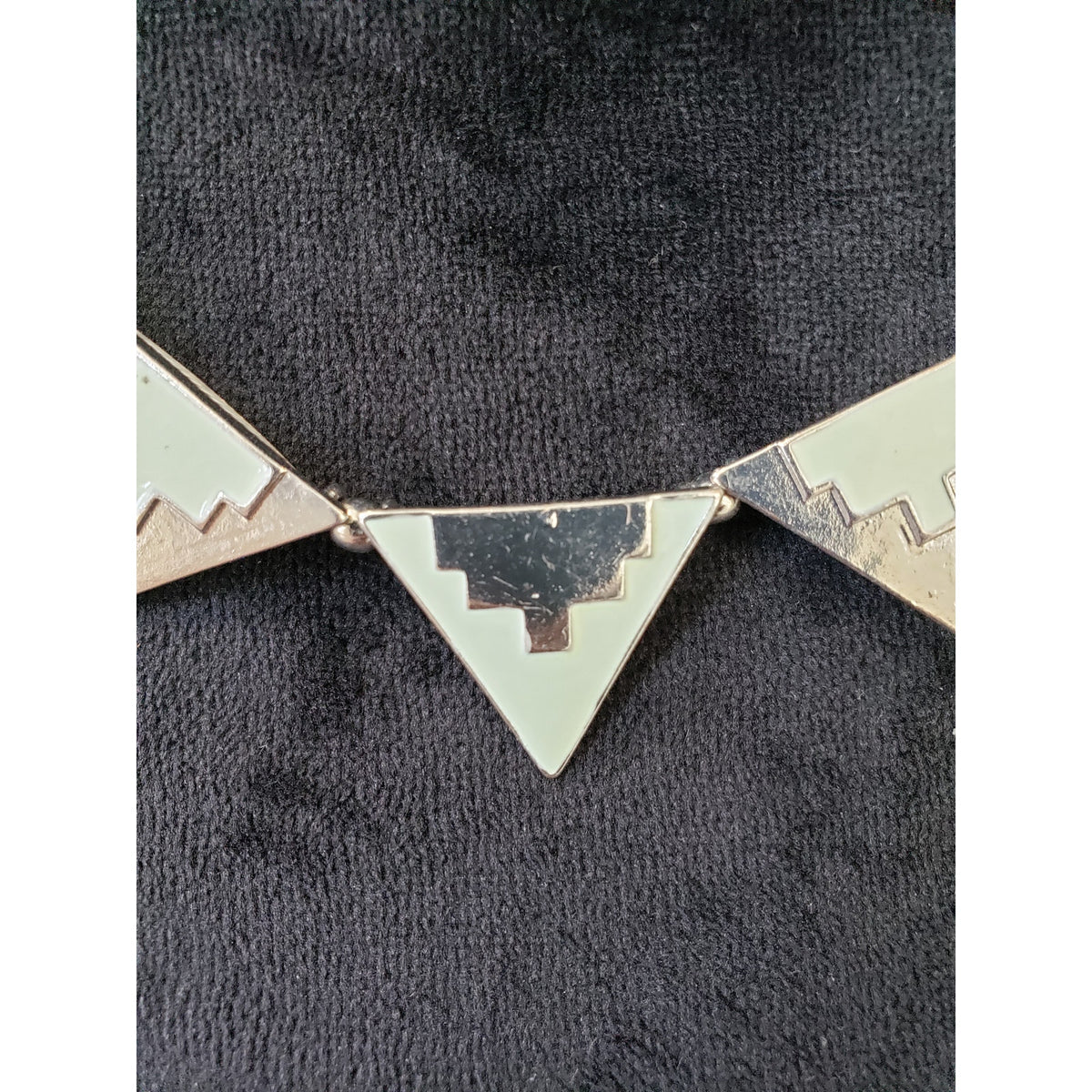 Womens Silver Plated Link Triangle Enamel Statement Necklace with Lobster Clasp