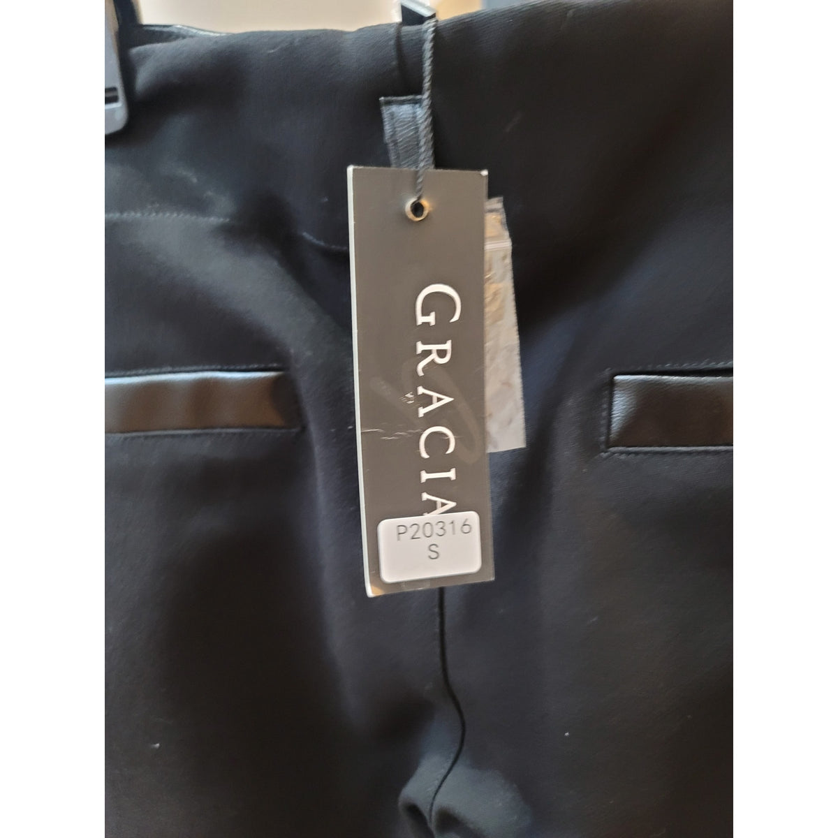 Gracia Skinny Pant Women's Small Black Front Faux Leather Panel Zipper Pockets