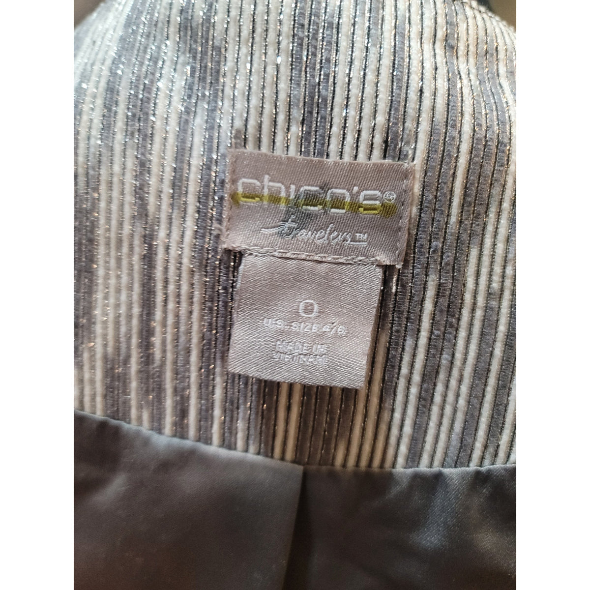 Chico's Travelers Jacket Women's Small Sliver/Gray Vertical Striated Open Front