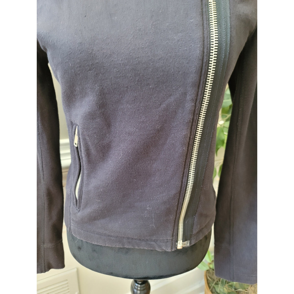 Gap Moto Jacket Women's Small Black Asymmetrical Full Zip Flatlock Stitching
