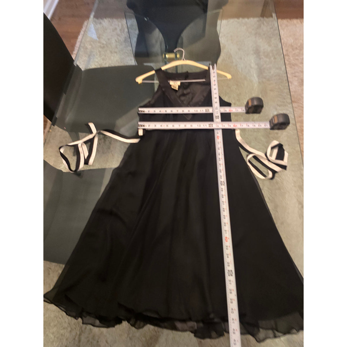 Ixe A-Line Dress Women S 12 Black Embellished Tie Waist Pleated Lined Sleeveless