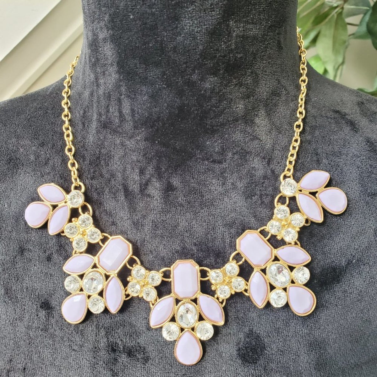 Women's Purple & Clear Gemstones Floral Charm Pendant Necklace