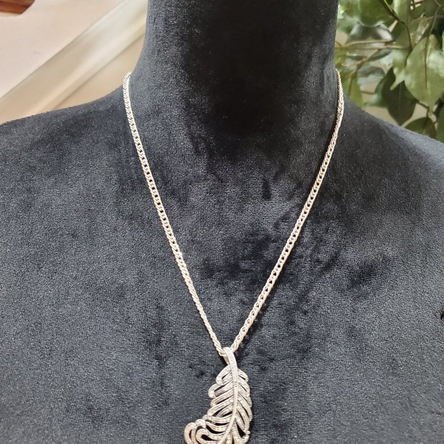 Womens Rose Gold Plated Micro Pave CZ Feather Chain Pendant Necklace