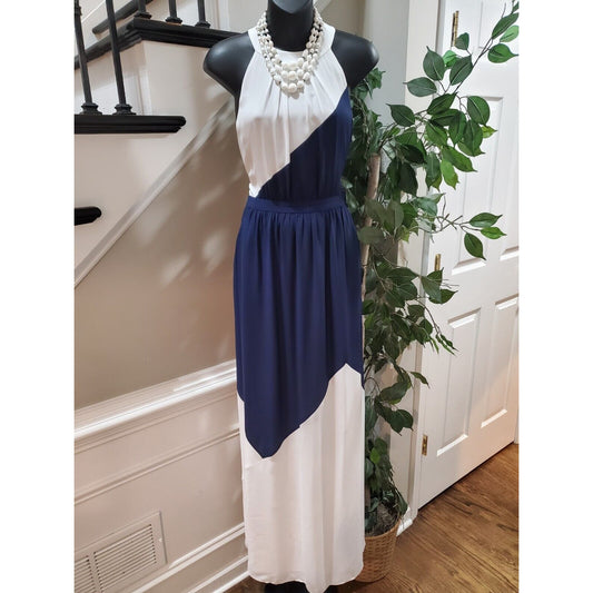 Shoshanna Women's Blue & White Polyester Halter Sleeveless Long Maxi Dress With Pockets 4
