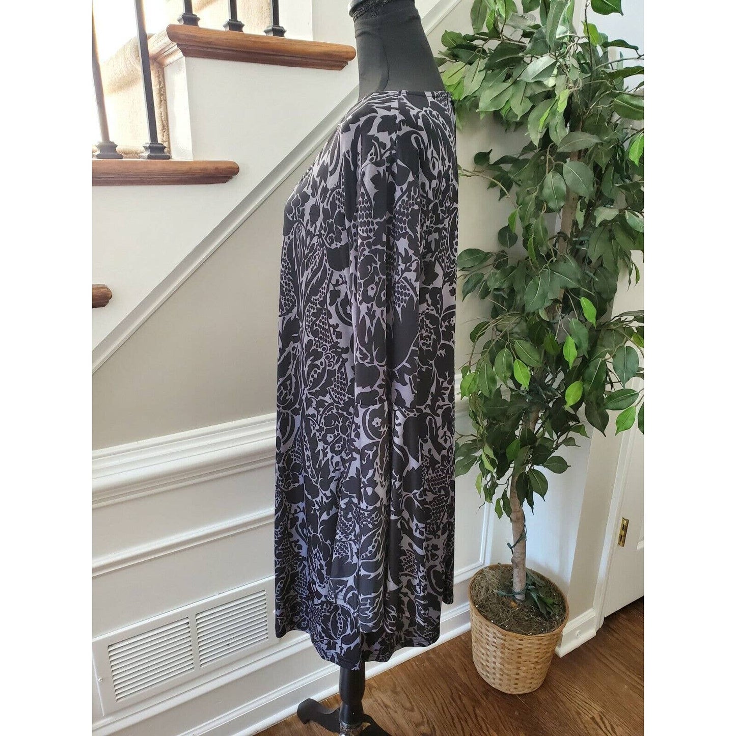 Reeborn Women Black Polyester Scoop Neck Long Sleeve Knee Length Dress Size 1XL