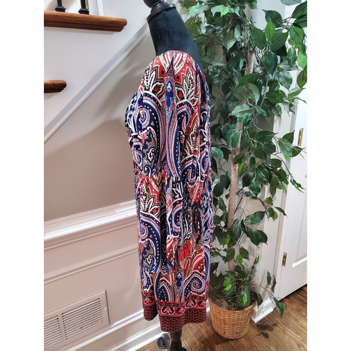 INC Women Multicolor Polyester Scoop Neck Long Sleeve Knee Length Dress Size PXL