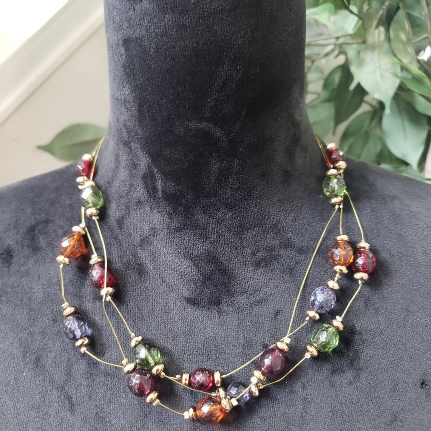 Womens Multicolor Crystals Gold Tone Beads Festoon Necklace with Lobster Clasp