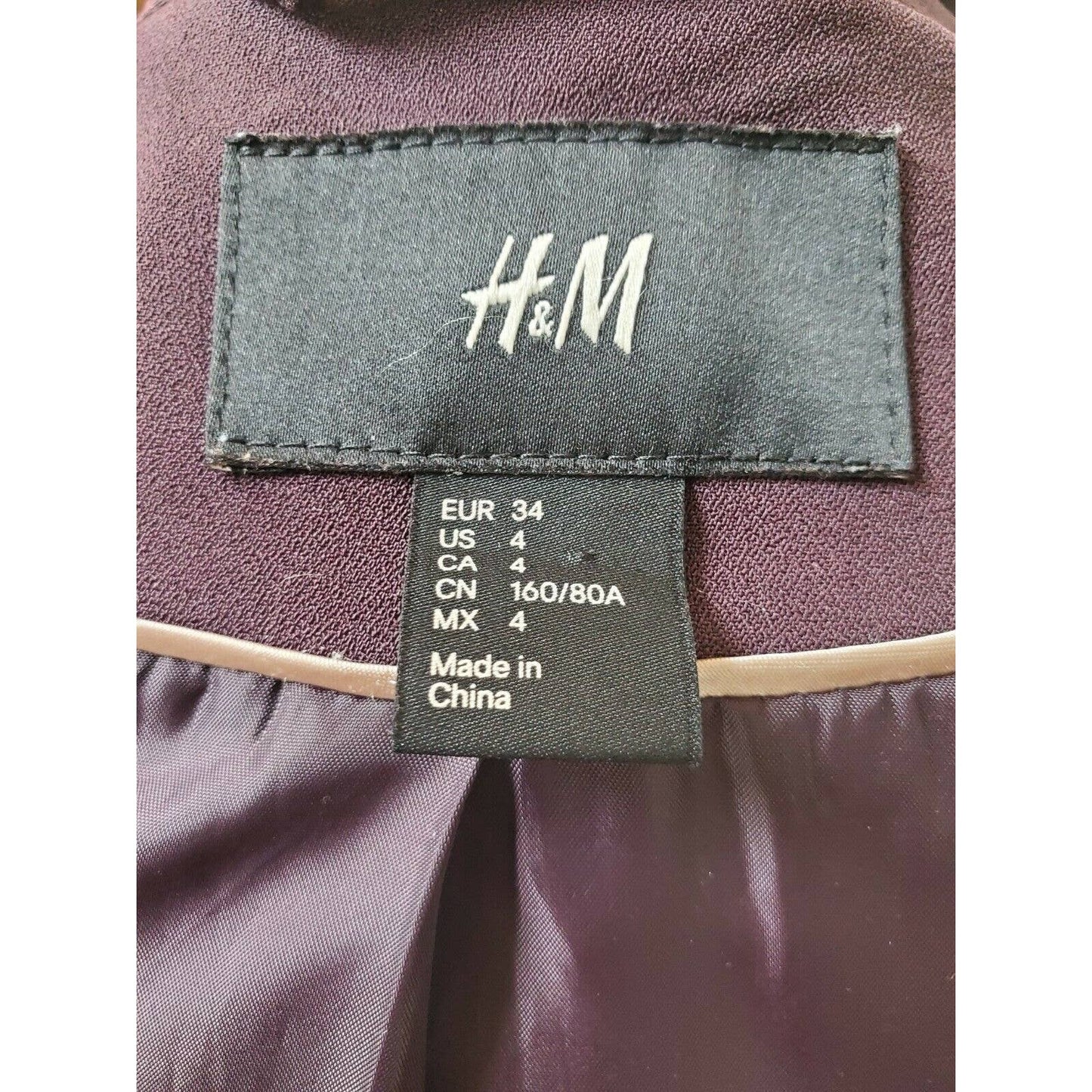 H & M Women's Purple Polyester Collared LongSleeve Slim Fit Formal Blazer Size 4