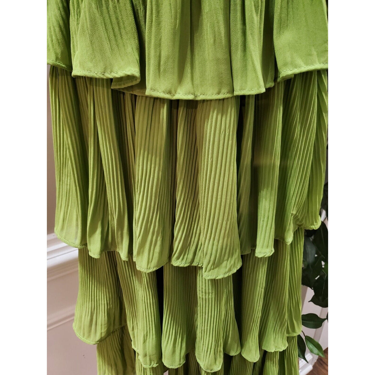 Women Sleeveless Pleated Layered Ruffled Summer Beach V-Neck Long Tiered Dress S