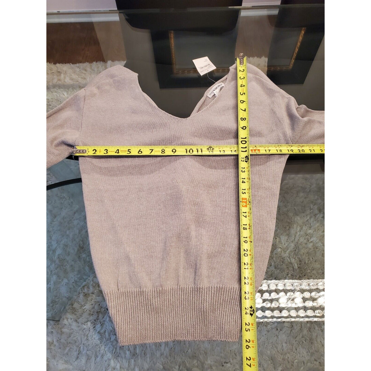 Cotton Emporium Knot Back Sweater Gray Knit Womens V Neck Size Small
