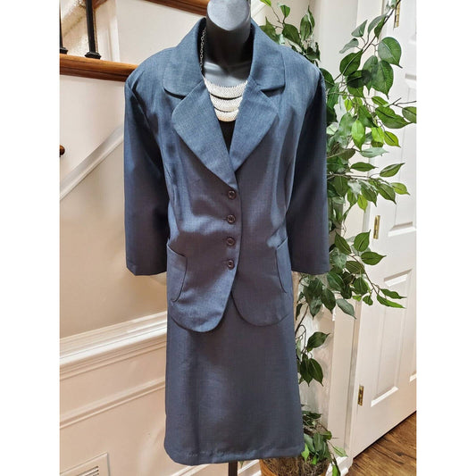 Sweet Suit Women's Blue Polyester Single Breasted Blazer & Skirt 2 Pc's Suit 22W