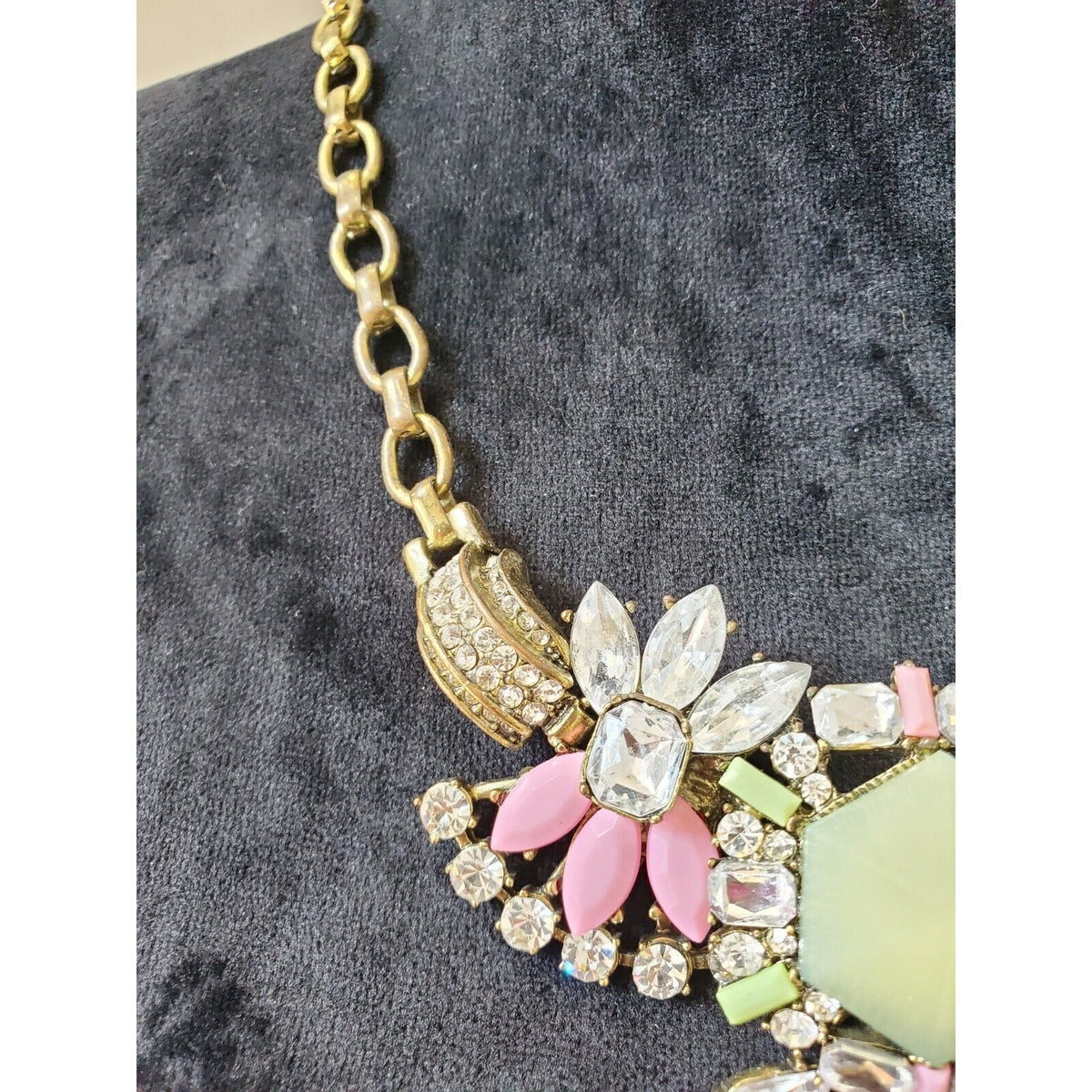 Women's Diamond Crystal Plated Drop Peach Floral Statement Necklace
