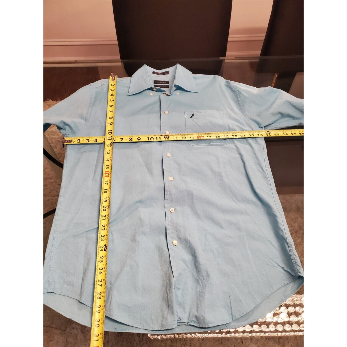 Nautica Men's Blue Cotton Long Sleeve Collared Buttons Down Casual Shirt 15.5