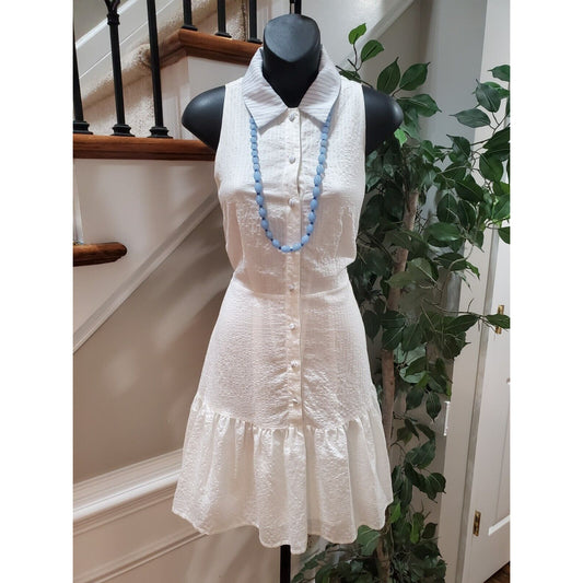 Abbey Glass Women Lara White Stripe Sleeveless Knee Length Mini Dress Size Small